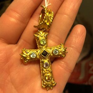 Yellow Gold Tone over Silver Cross Pendant